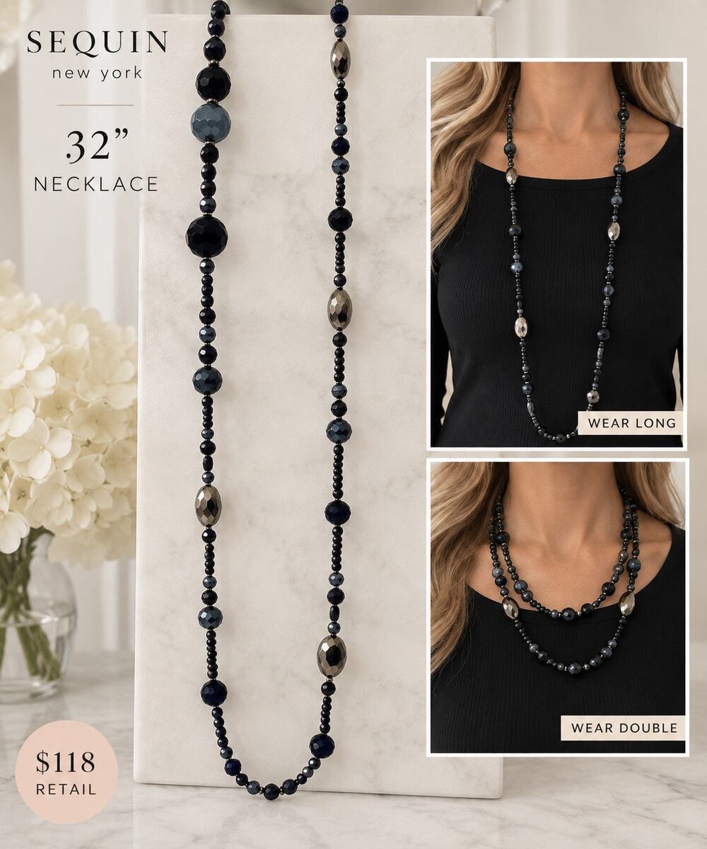 Nordstrom SEQUIN New York 32” Faceted Beaded Statement Necklace Black Gray gift